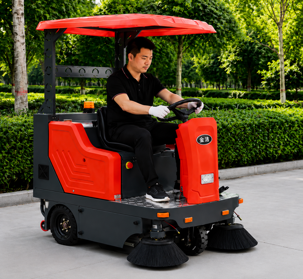 Ride-on road sweeper